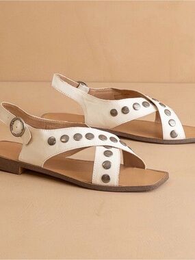 Women's White Studded Cross-Strap Slingback Sandals size 7.5